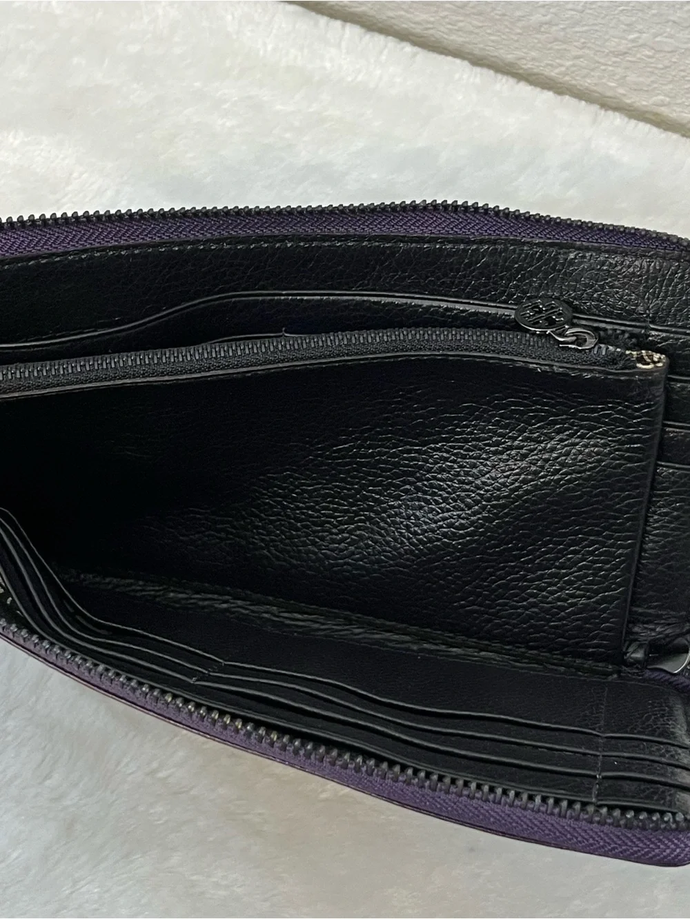 Tory Burch Purple Leather Half Zip Around Wallet